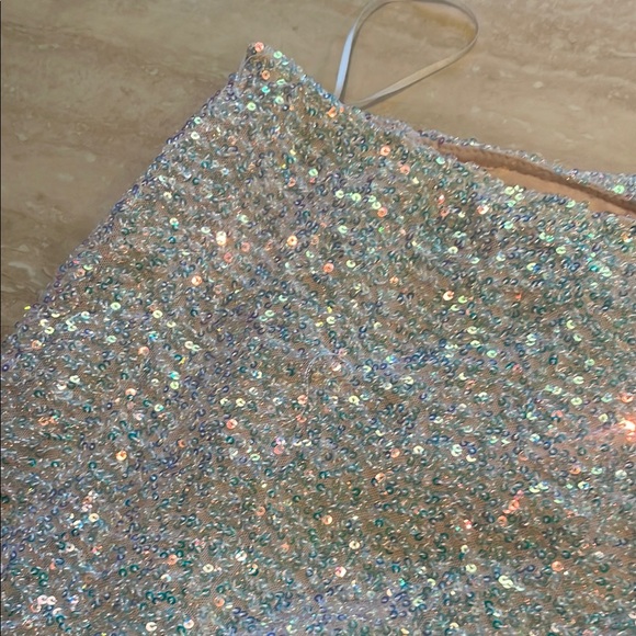 Sequin Mini Skirt size Small Champagne Sparkly Glitter Prom After Party - Picture 9 of 17